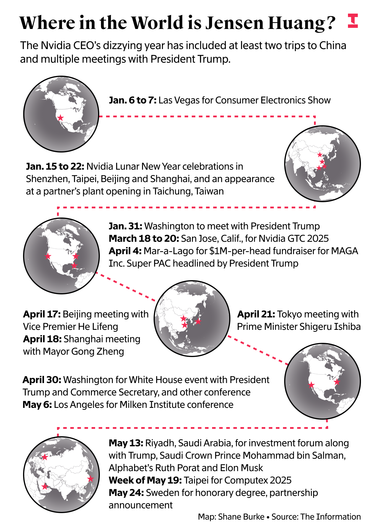 Chart showing Jensen Huang's global appearances